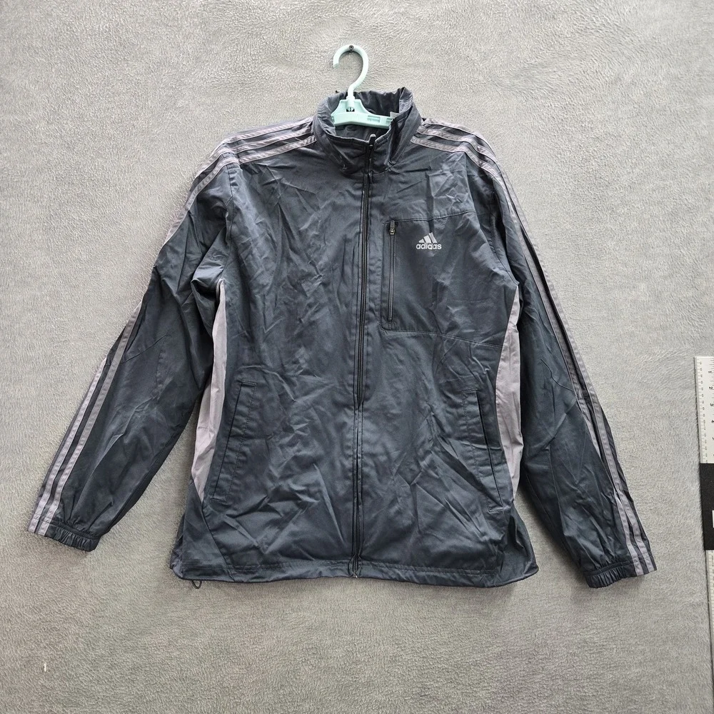 Adidas Men Jacket M Gray Windbreaker Track Jacket Gorpcore Zipper Logo READ